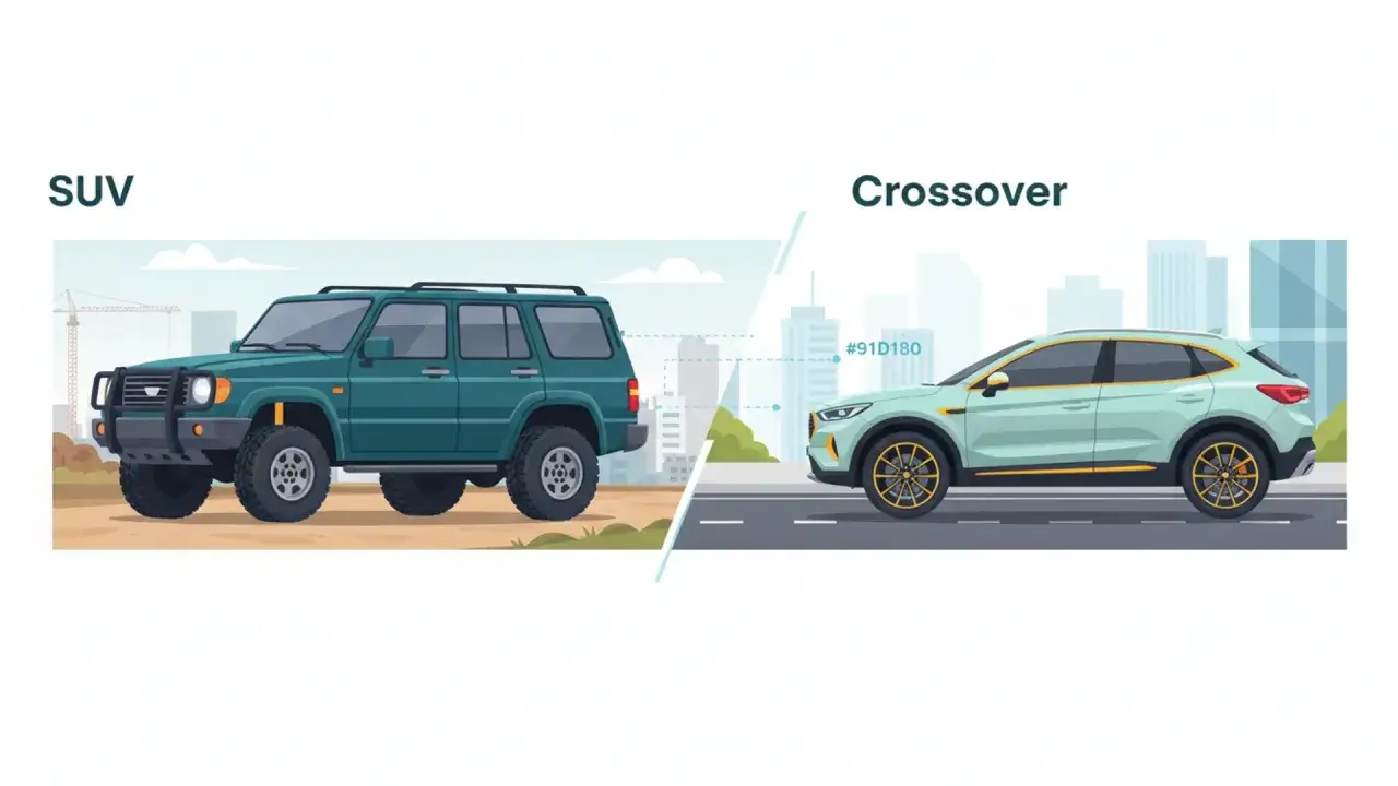 Comparaci&oacute;n visual: un SUV robusto y un crossover urbano, mostrando la diferencia entre ambos tipos de veh&iacute;culos.