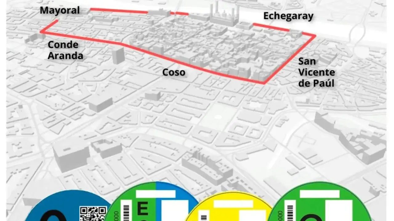Mapa de zbe zaragoza con zonas delimitadas por calles como Mayor, Conde Aranda, Coso, Echegaray y San Vicente de Pa&uacute;l.